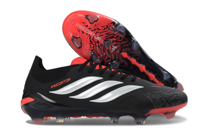 Adidas Predator 26 Elite FG Firm Ground Soccer Cleats - Black/Fiery Red/Metallic Silver