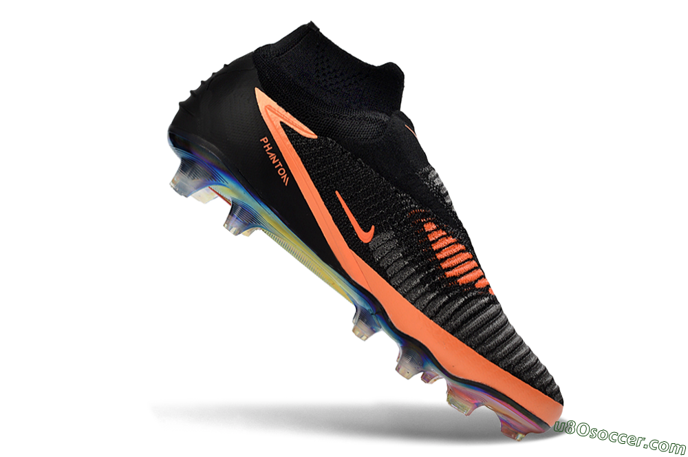 Nike Phantom 6 Elite High FG Firm Ground Soccer Cleats - Black/Vibrant Orange/Rainbow Gradient 4