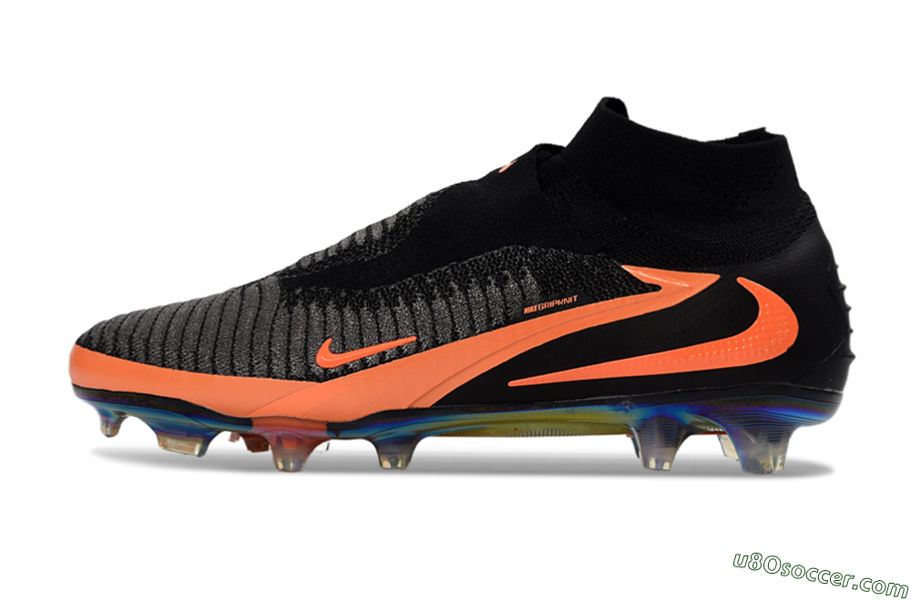 Nike Phantom 6 Elite High FG Firm Ground Soccer Cleats - Black/Vibrant Orange/Rainbow Gradient 2