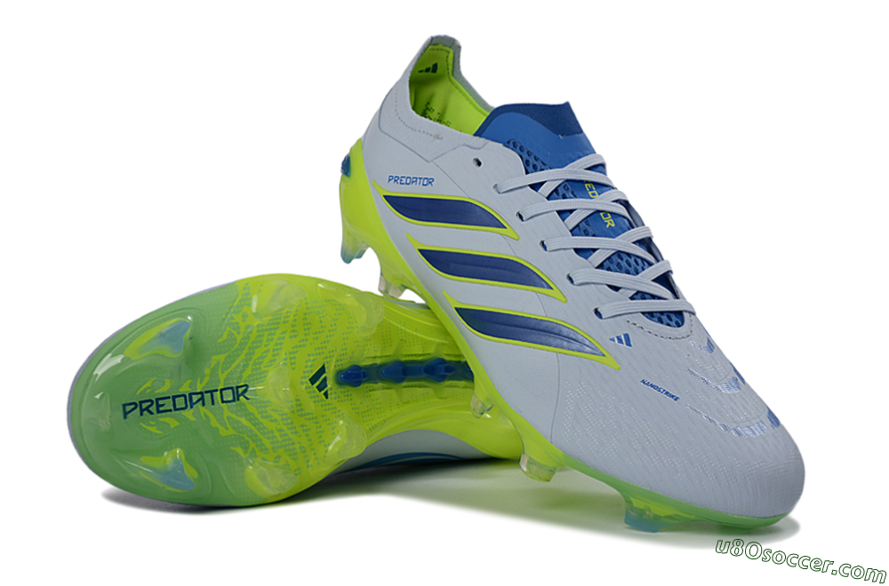 Adidas Predator 26 Elite FG Firm Ground Soccer Cleats - Gray/Electric Green/Navy Blue 3