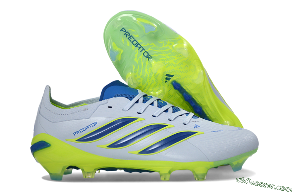 Adidas Predator 26 Elite FG Firm Ground Soccer Cleats - Gray/Electric Green/Navy Blue 1