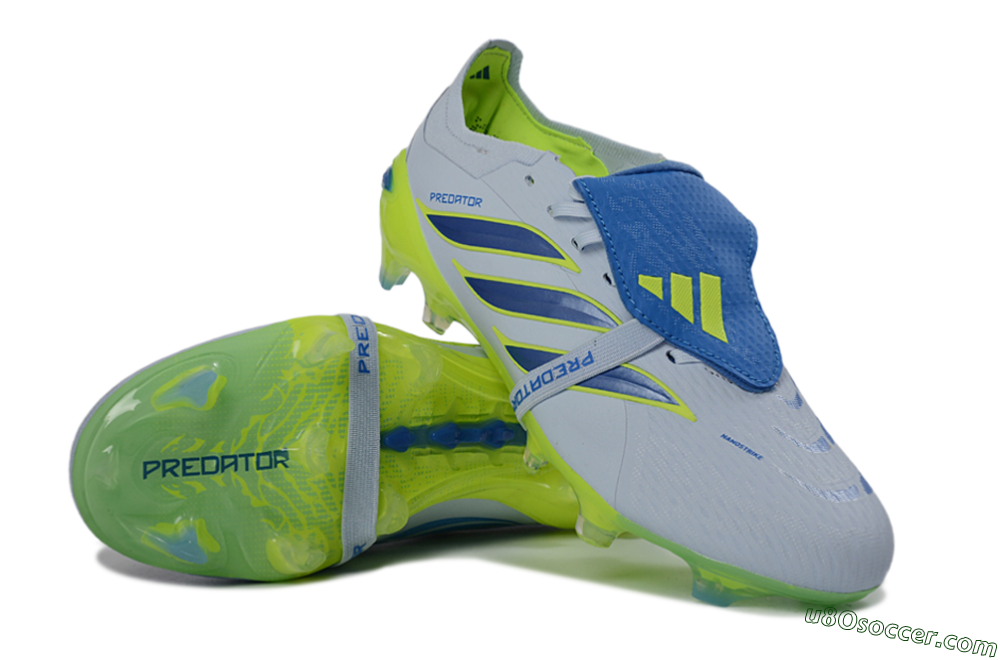 Adidas Predator 26 Elite Fold-Over Tongue FG Firm Ground Soccer Cleats - Gray/Vibrant Blue/Bright Lime 3