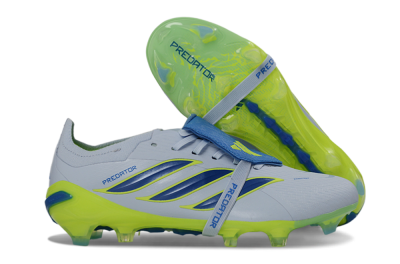 Adidas Predator 26 Elite Fold-Over Tongue FG Firm Ground Soccer Cleats - Gray/Vibrant Blue/Bright Lime