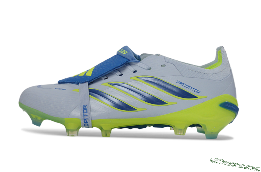 Adidas Predator 26 Elite Fold-Over Tongue FG Firm Ground Soccer Cleats - Gray/Vibrant Blue/Bright Lime 2