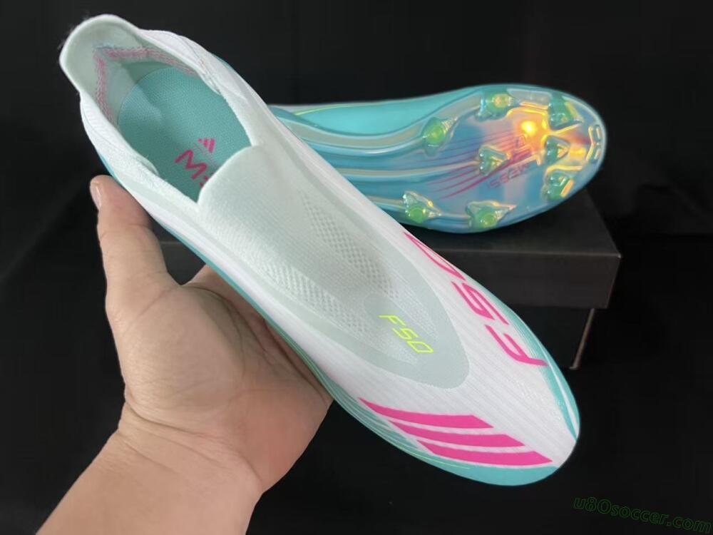 Adidas F50 Elite Laceless FG Firm Ground Soccer Cleats - Aqua/Neon Green/Pink