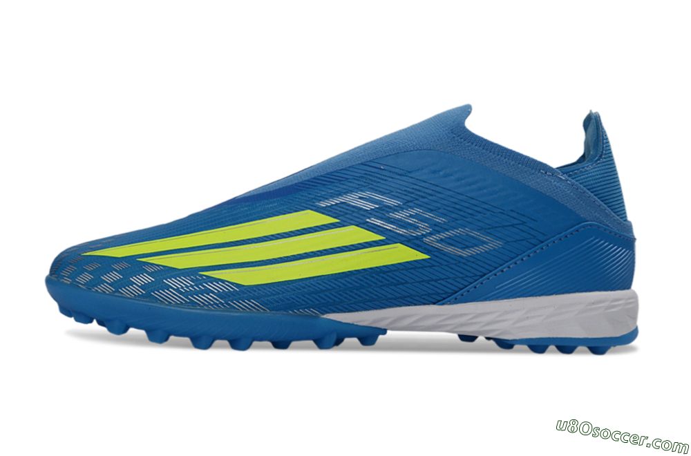 Adidas F50 Elite Laceless TF Artificial Turf Soccer Shoes - Blue/Electric Blue/Lime Green 2