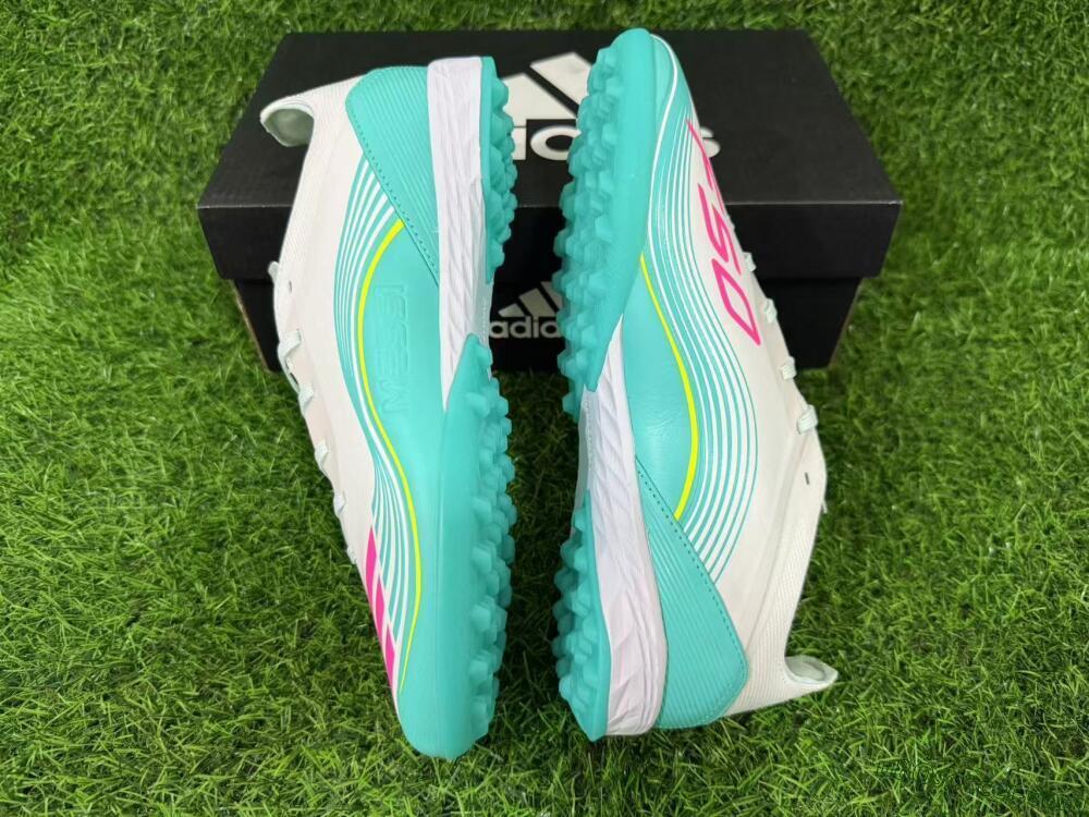 Adidas F50 Pro TF Artificial Turf Soccer Shoes - Aqua/Neon Pink/Sunshine Yellow