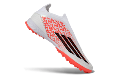Adidas F50 Elite Laceless TF Artificial Turf Soccer Shoes - White/Coral Red/Silver