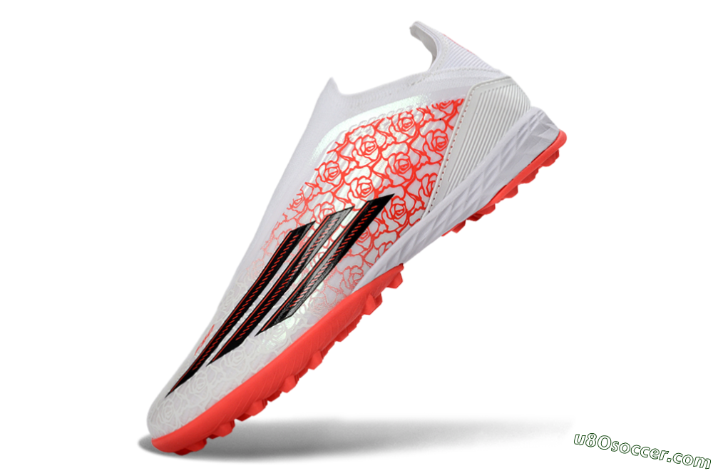 Adidas F50 Elite Laceless TF Artificial Turf Soccer Shoes - White/Coral Red/Silver 6