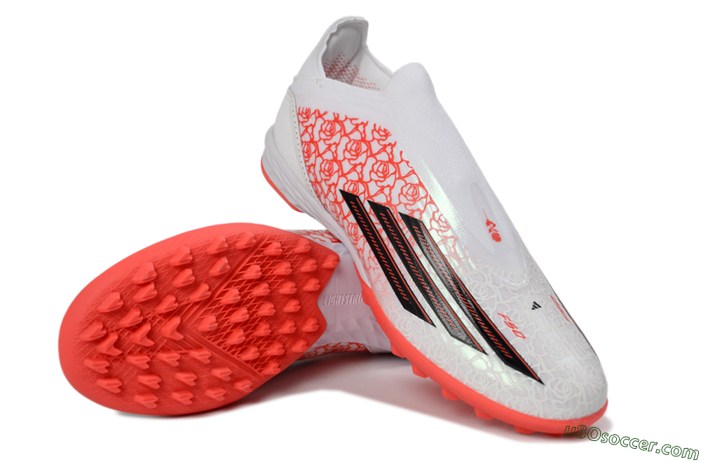 Adidas F50 Elite Laceless TF Artificial Turf Soccer Shoes - White/Coral Red/Silver 4
