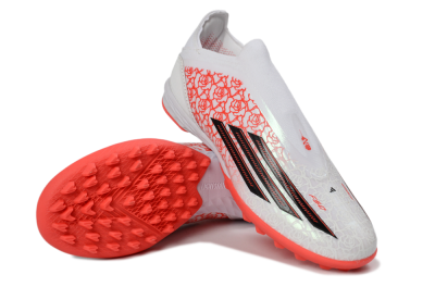 Adidas F50 Elite Laceless TF Artificial Turf Soccer Shoes - White/Coral Red/Silver