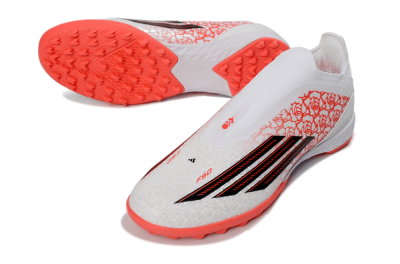 Adidas F50 Elite Laceless TF Artificial Turf Soccer Shoes - White/Coral Red/Silver