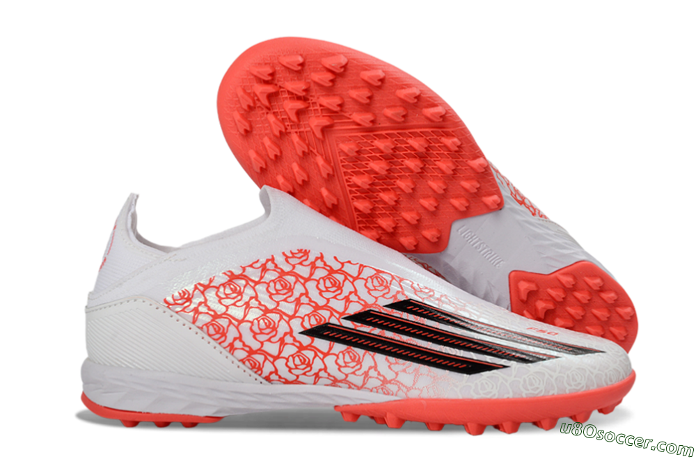 Adidas F50 Elite Laceless TF Artificial Turf Soccer Shoes - White/Coral Red/Silver 1