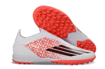 Adidas F50 Elite Laceless TF Artificial Turf Soccer Shoes - White/Coral Red/Silver