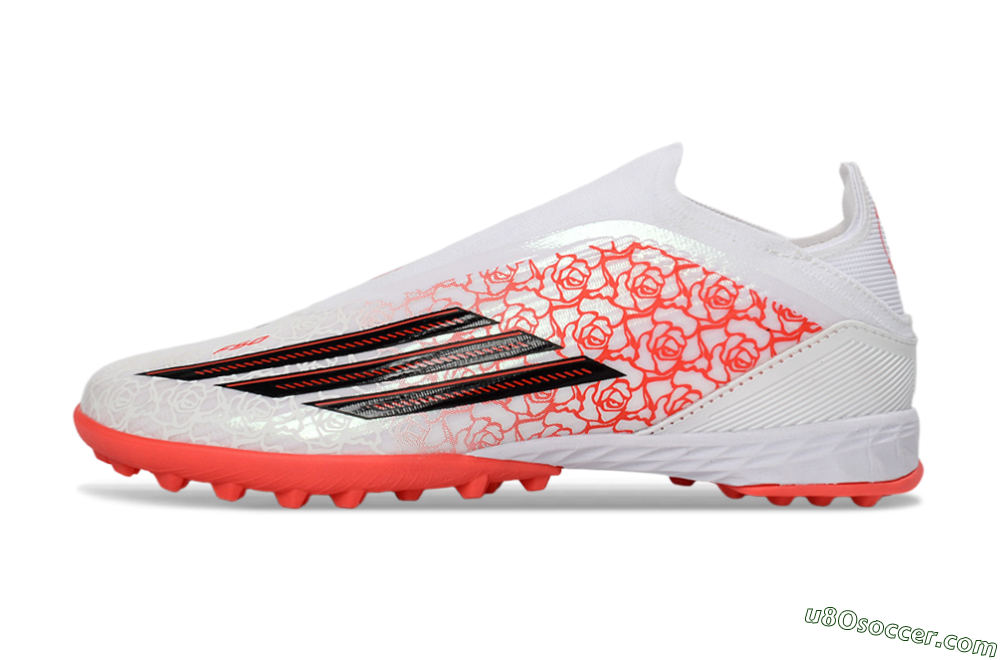 Adidas F50 Elite Laceless TF Artificial Turf Soccer Shoes - White/Coral Red/Silver 2