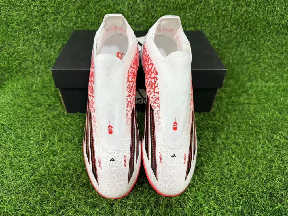 Adidas F50 Elite Laceless TF Artificial Turf Soccer Shoes - White/Coral Red/Silver