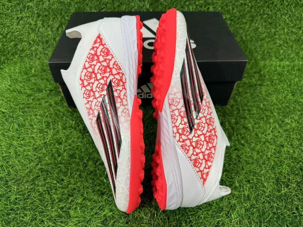 Adidas F50 Elite Laceless TF Artificial Turf Soccer Shoes - White/Coral Red/Silver