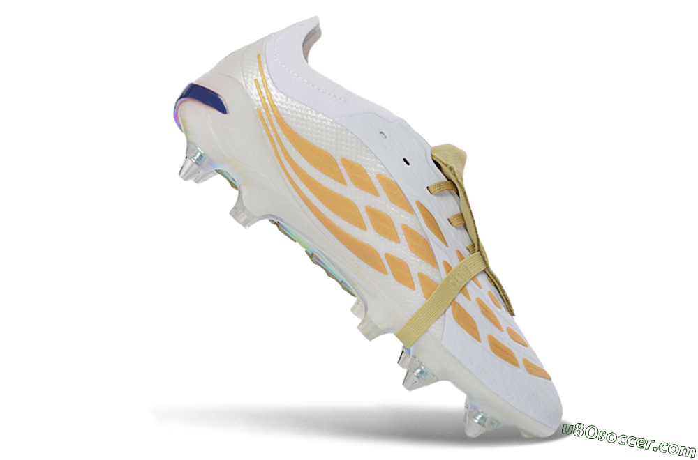 Adidas Predator 26 Elite Fold-Over Tongue SG Soft Ground Soccer Cleats - White/Gold Accents/Holographic Sole 4