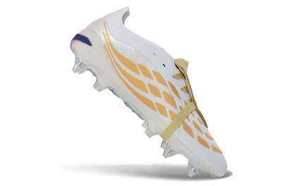 Adidas Predator 26 Elite Fold-Over Tongue SG Soft Ground Soccer Cleats - White/Gold Accents/Holographic Sole
