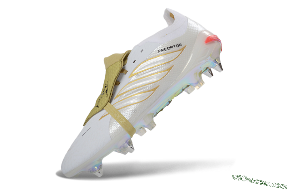 Adidas Predator 26 Elite Fold-Over Tongue SG Soft Ground Soccer Cleats - White/Gold Accents/Holographic Sole 5