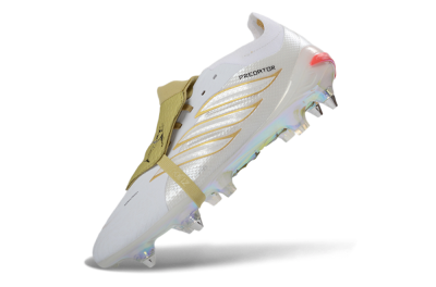 Adidas Predator 26 Elite Fold-Over Tongue SG Soft Ground Soccer Cleats - White/Gold Accents/Holographic Sole