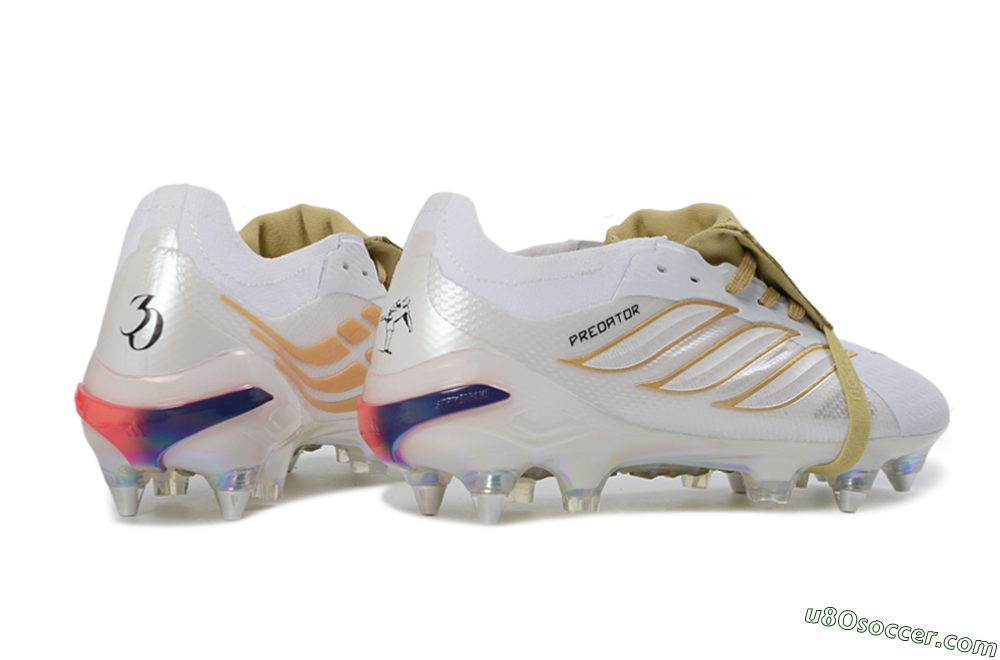 Adidas Predator 26 Elite Fold-Over Tongue SG Soft Ground Soccer Cleats - White/Gold Accents/Holographic Sole 6