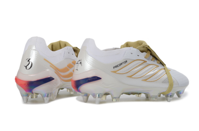Adidas Predator 26 Elite Fold-Over Tongue SG Soft Ground Soccer Cleats - White/Gold Accents/Holographic Sole
