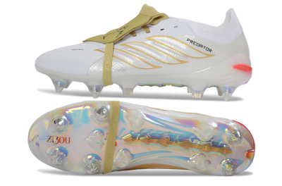 Adidas Predator 26 Elite Fold-Over Tongue SG Soft Ground Soccer Cleats - White/Gold Accents/Holographic Sole