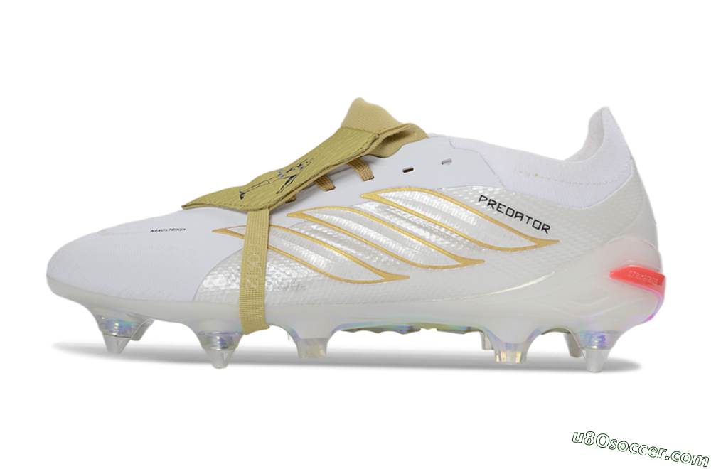 Adidas Predator 26 Elite Fold-Over Tongue SG Soft Ground Soccer Cleats - White/Gold Accents/Holographic Sole 2