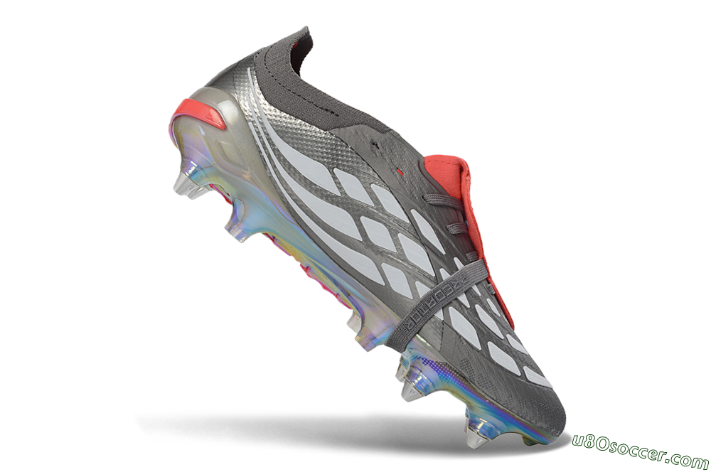 Adidas Predator 26 Elite Fold-Over Tongue SG Soft Ground Soccer Cleats - Gray/Electric Red/Metallic Silver 4