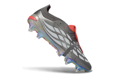 Adidas Predator 26 Elite Fold-Over Tongue SG Soft Ground Soccer Cleats - Gray/Electric Red/Metallic Silver