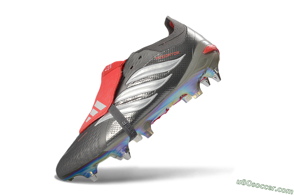 Adidas Predator 26 Elite Fold-Over Tongue SG Soft Ground Soccer Cleats - Gray/Electric Red/Metallic Silver 5