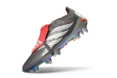 Adidas Predator 26 Elite Fold-Over Tongue SG Soft Ground Soccer Cleats - Gray/Electric Red/Metallic Silver