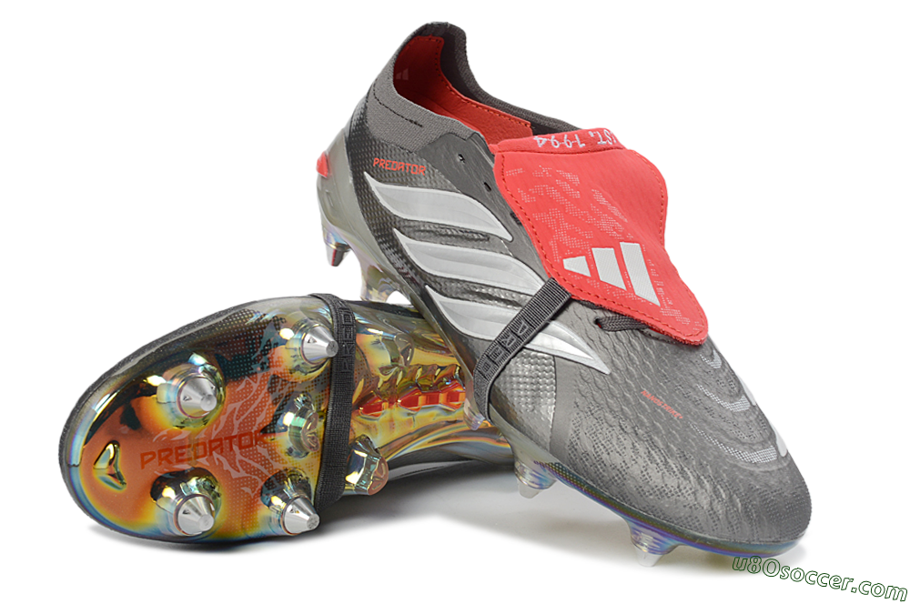 Adidas Predator 26 Elite Fold-Over Tongue SG Soft Ground Soccer Cleats - Gray/Electric Red/Metallic Silver 3