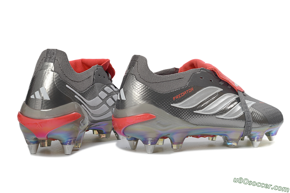 Adidas Predator 26 Elite Fold-Over Tongue SG Soft Ground Soccer Cleats - Gray/Electric Red/Metallic Silver 6