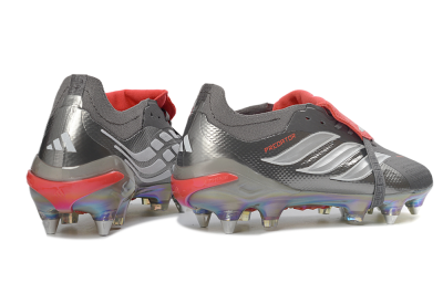Adidas Predator 26 Elite Fold-Over Tongue SG Soft Ground Soccer Cleats - Gray/Electric Red/Metallic Silver