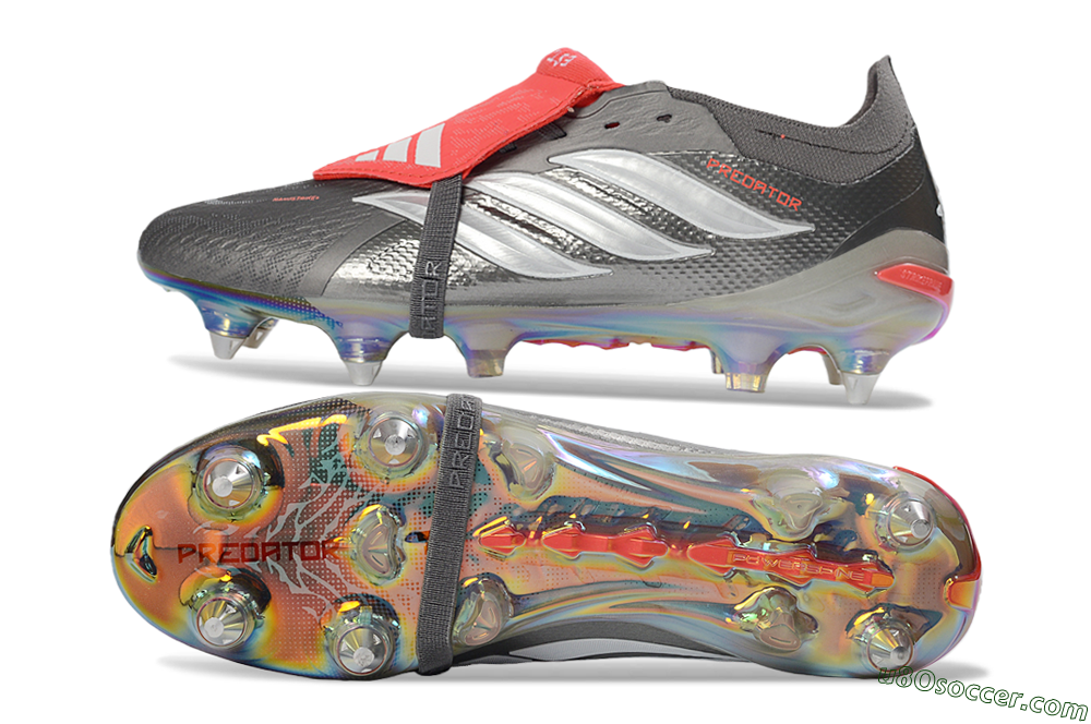 Adidas Predator 26 Elite Fold-Over Tongue SG Soft Ground Soccer Cleats - Gray/Electric Red/Metallic Silver 0