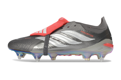 Adidas Predator 26 Elite Fold-Over Tongue SG Soft Ground Soccer Cleats - Gray/Electric Red/Metallic Silver