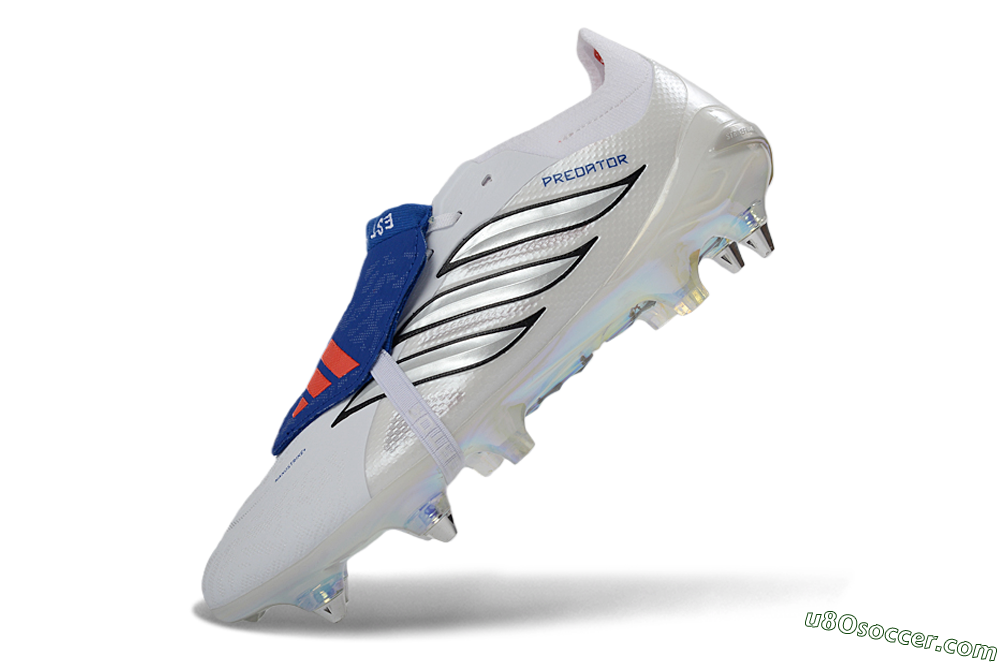 Adidas Predator 26 Elite Fold-Over Tongue SG Soft Ground Soccer Cleats - White/Electric Blue/Iridescent 5