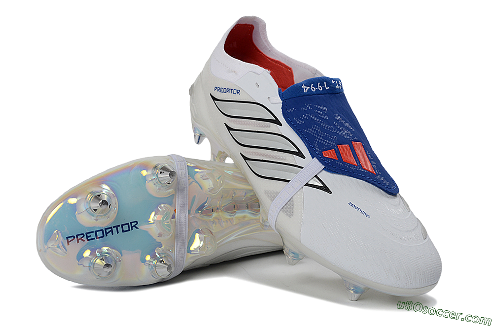 Adidas Predator 26 Elite Fold-Over Tongue SG Soft Ground Soccer Cleats - White/Electric Blue/Iridescent 3