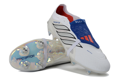 Adidas Predator 26 Elite Fold-Over Tongue SG Soft Ground Soccer Cleats - White/Electric Blue/Iridescent