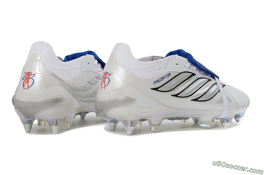 Adidas Predator 26 Elite Fold-Over Tongue SG Soft Ground Soccer Cleats - White/Electric Blue/Iridescent 6