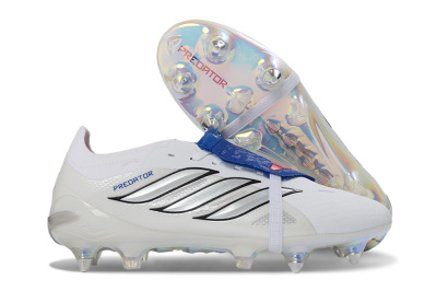 Adidas Predator 26 Elite Fold-Over Tongue SG Soft Ground Soccer Cleats - White/Electric Blue/Iridescent