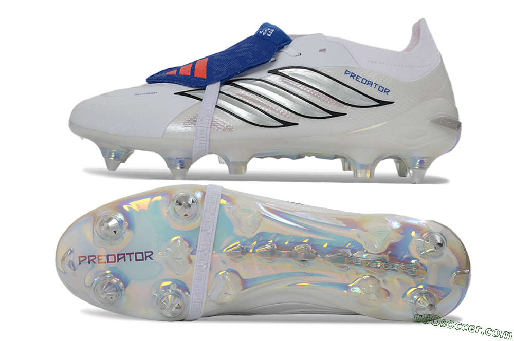 Adidas Predator 26 Elite Fold-Over Tongue SG Soft Ground Soccer Cleats - White/Electric Blue/Iridescent 0