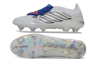 Adidas Predator 26 Elite Fold-Over Tongue SG Soft Ground Soccer Cleats - White/Electric Blue/Iridescent