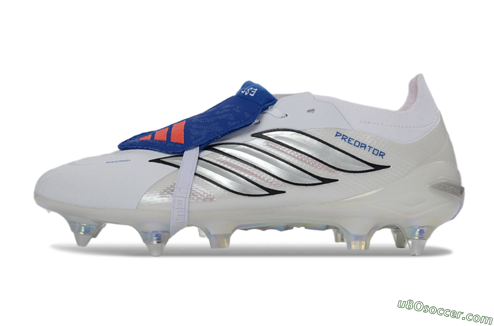 Adidas Predator 26 Elite Fold-Over Tongue SG Soft Ground Soccer Cleats - White/Electric Blue/Iridescent 2