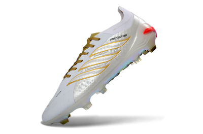Adidas Predator 26 Elite FG Firm Ground Soccer Cleats - White/Metallic Gold/Iridescent Neon