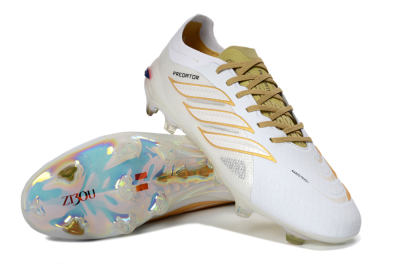 Adidas Predator 26 Elite FG Firm Ground Soccer Cleats - White/Metallic Gold/Iridescent Neon