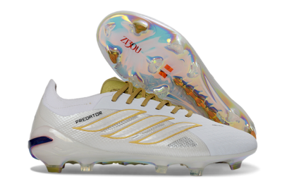 Adidas Predator 26 Elite FG Firm Ground Soccer Cleats - White/Metallic Gold/Iridescent Neon