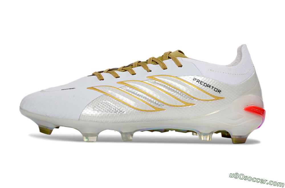 Adidas Predator 26 Elite FG Firm Ground Soccer Cleats - White/Metallic Gold/Iridescent Neon 2